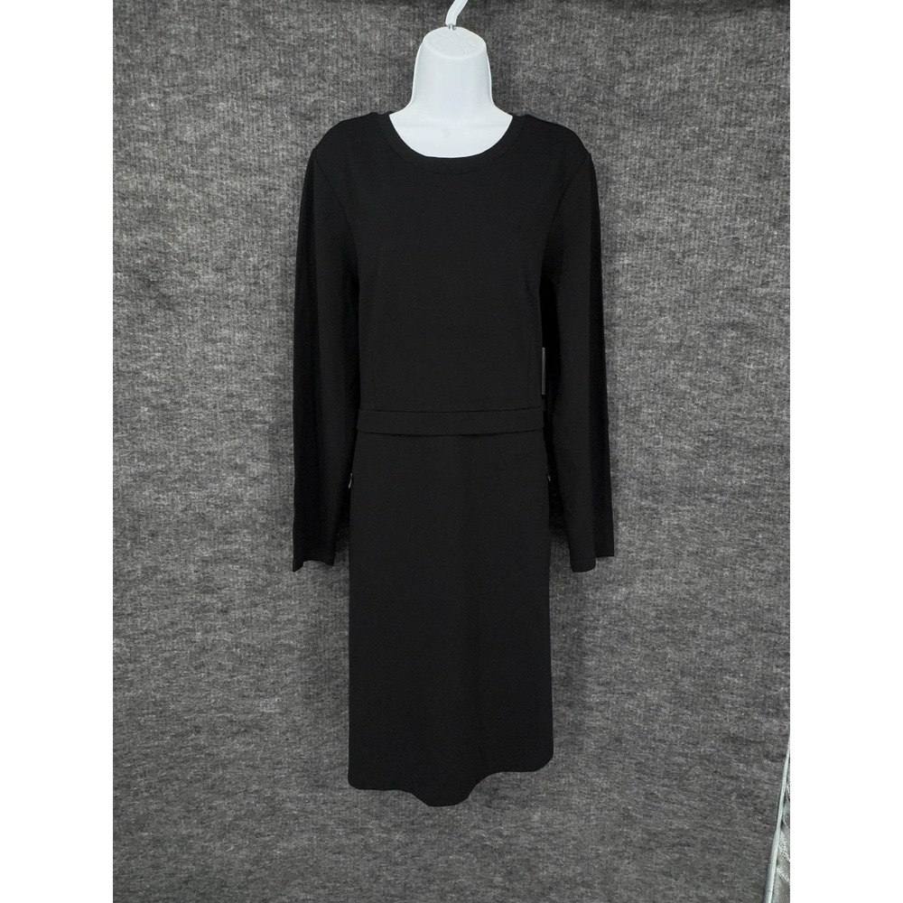 Athleta Ponte Wanderer Dress Womens XL Black Long Sleeve Sheath Zip Pockets